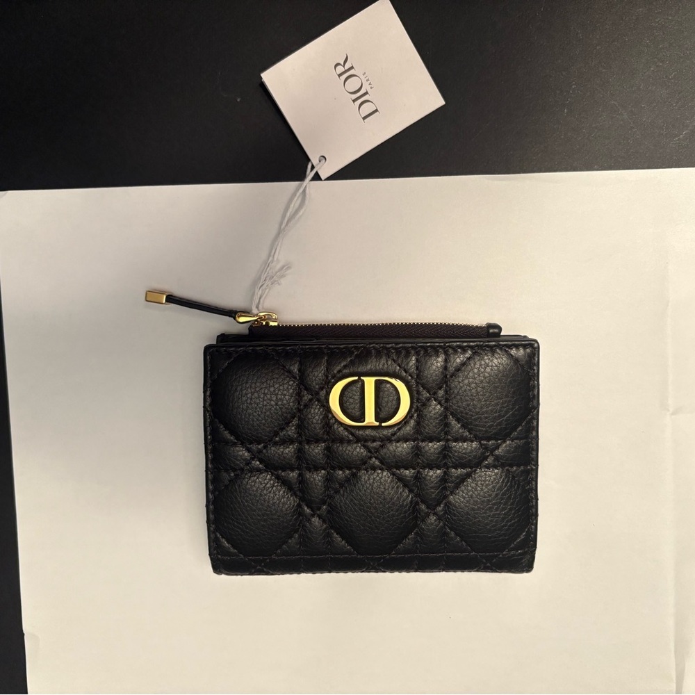 Dior Black Quilted Card Holder with Gold Accent